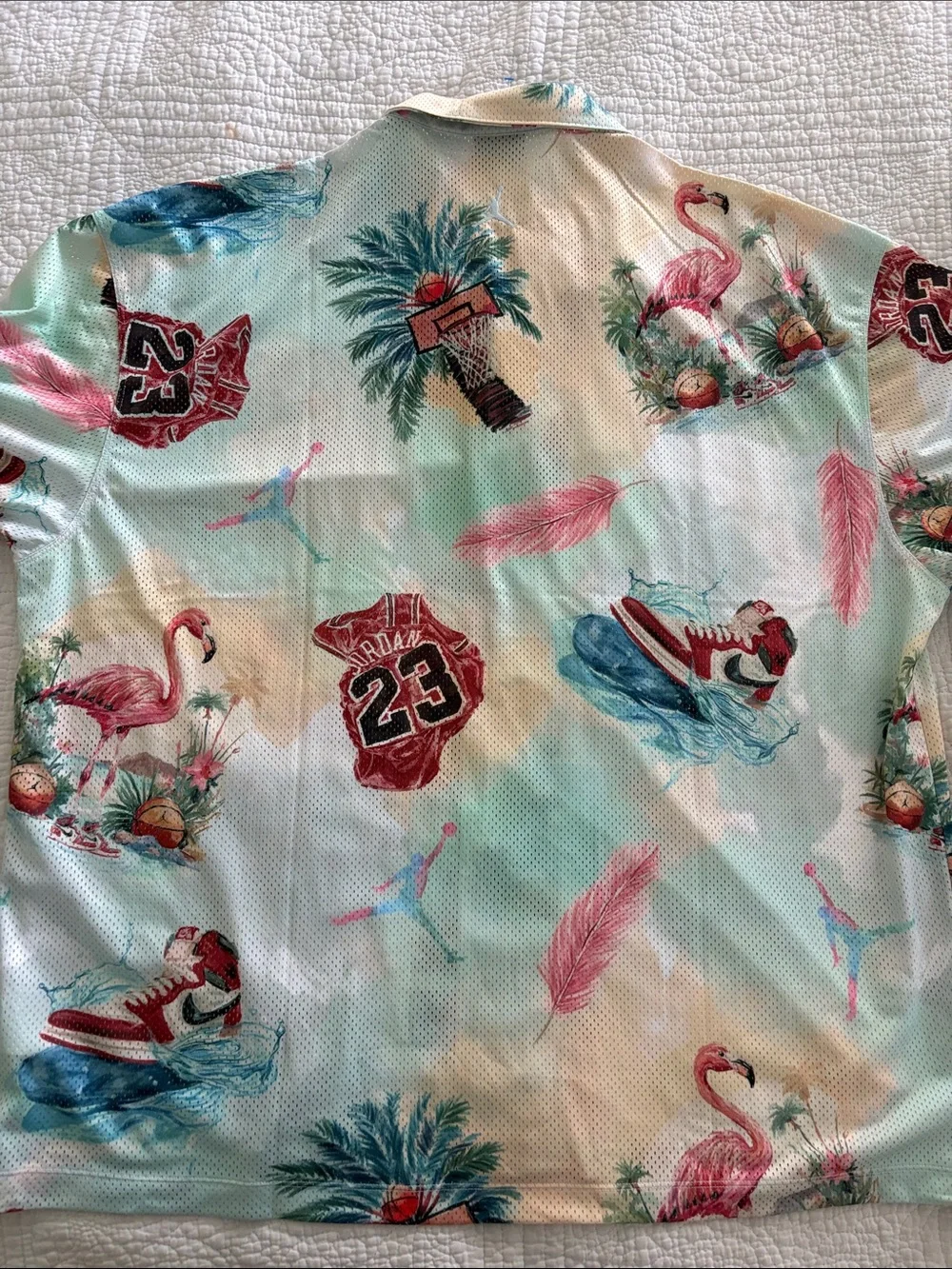 Jordan Mint Tropical Flamingo Button-Down Shirt with Pink Accents